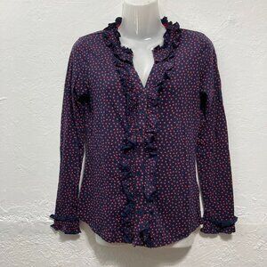 Boden Women's Pullover Top Button up Shirt Polka Dots Blue Long Sleeve UK 6 US 2